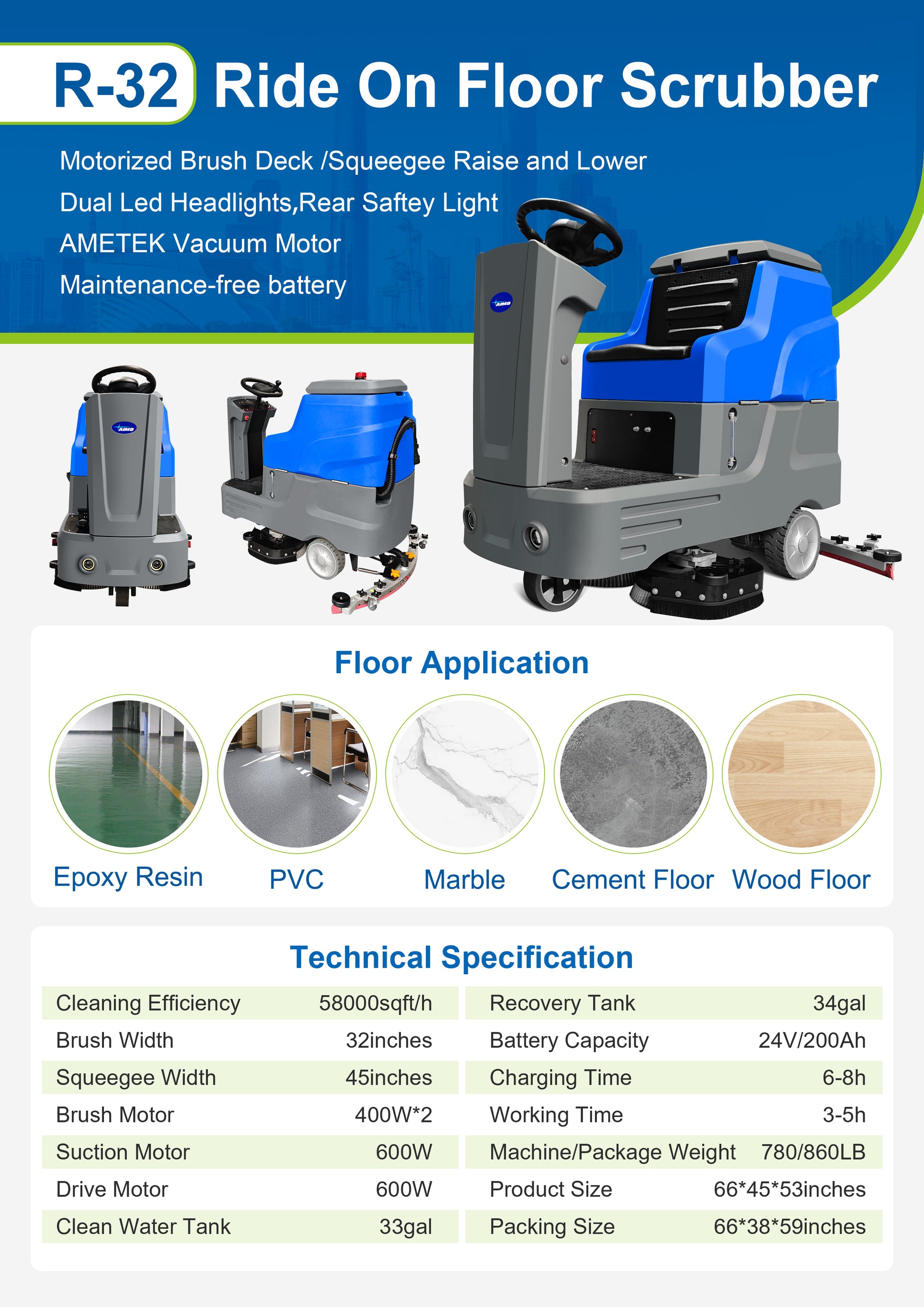 R-32 Ride On Floor Scrubber